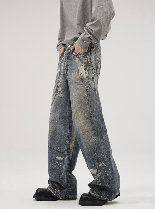 Japanese Brand × Jean Men's loose straight jeans with ink-splashed digital print Size US 32 / EU 48 - 4 Thumbnail