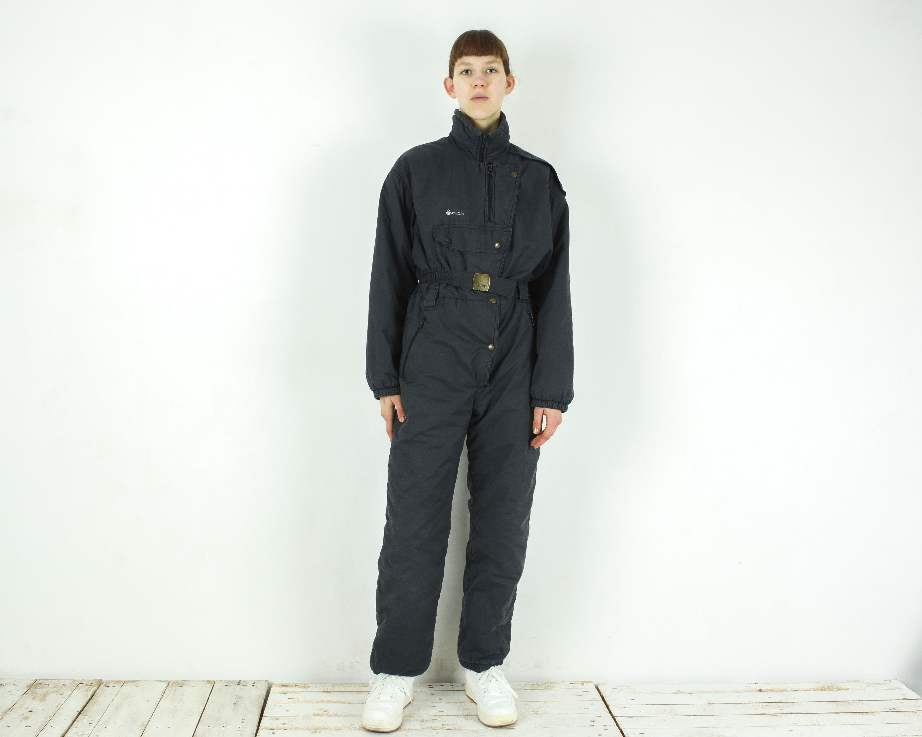 Image of Vintage Dubin Ski Suit Jumpsuit Overalls Padded Coveralls Snow Suit in Black, Women's (Size 36)