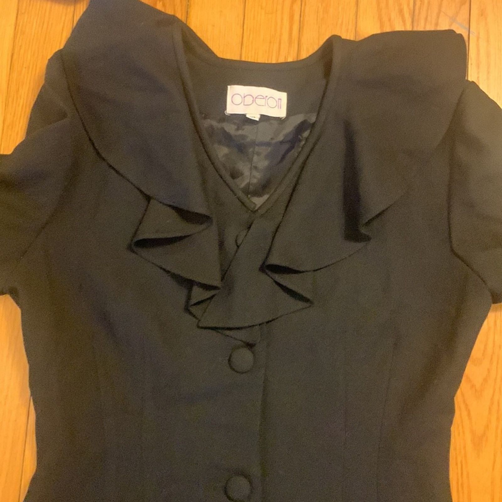 Vintage 80’s Oberon chic LBD black crepe cocktail dress Size L / US 10 / IT 46 - 9 Thumbnail