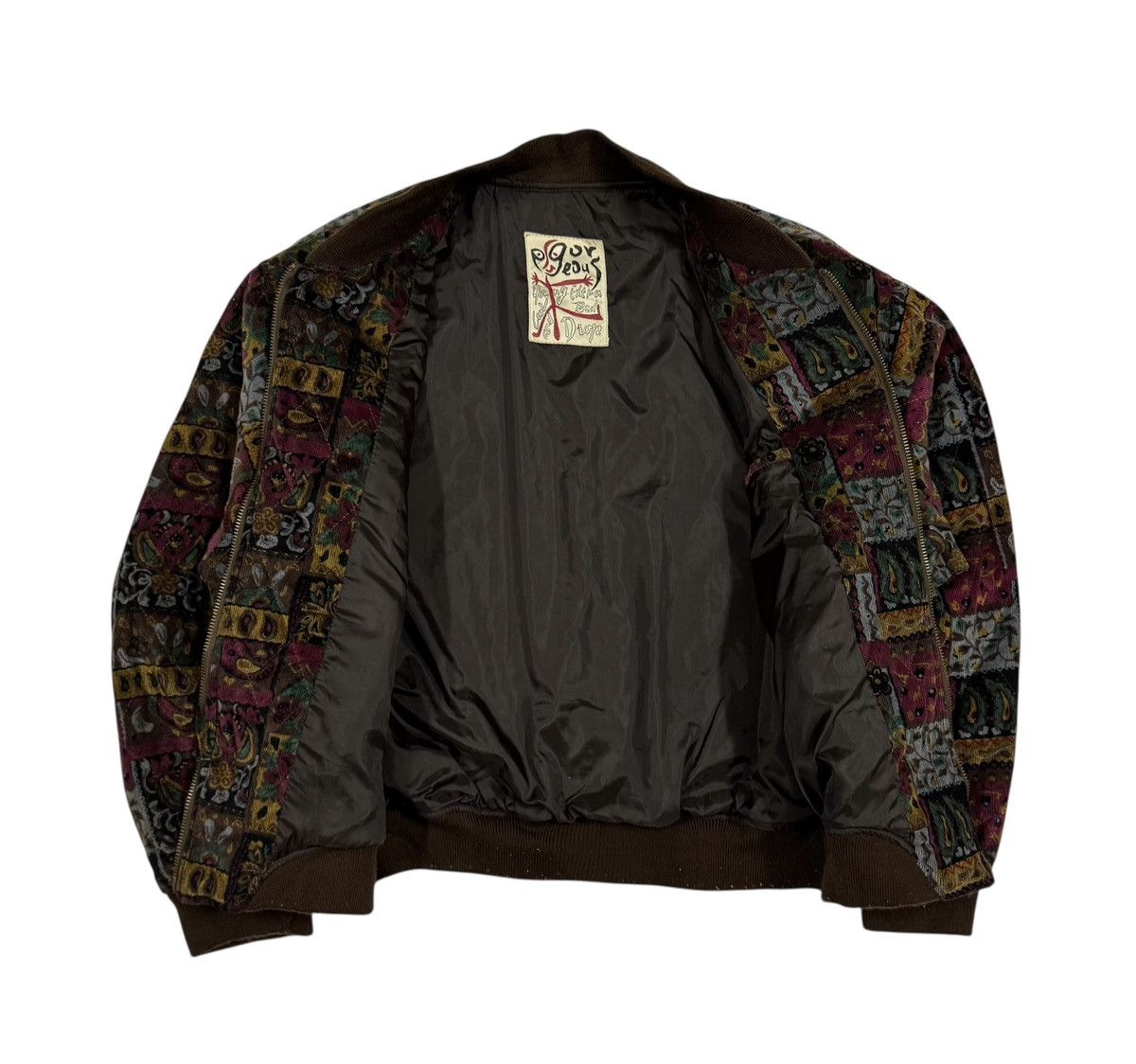 If Six Was Nine Vtg🔥Japanese Brand Bomber Patterned Velvet Quilted Jacket Size US L / EU 52-54 / 3 - 2 Thumbnail