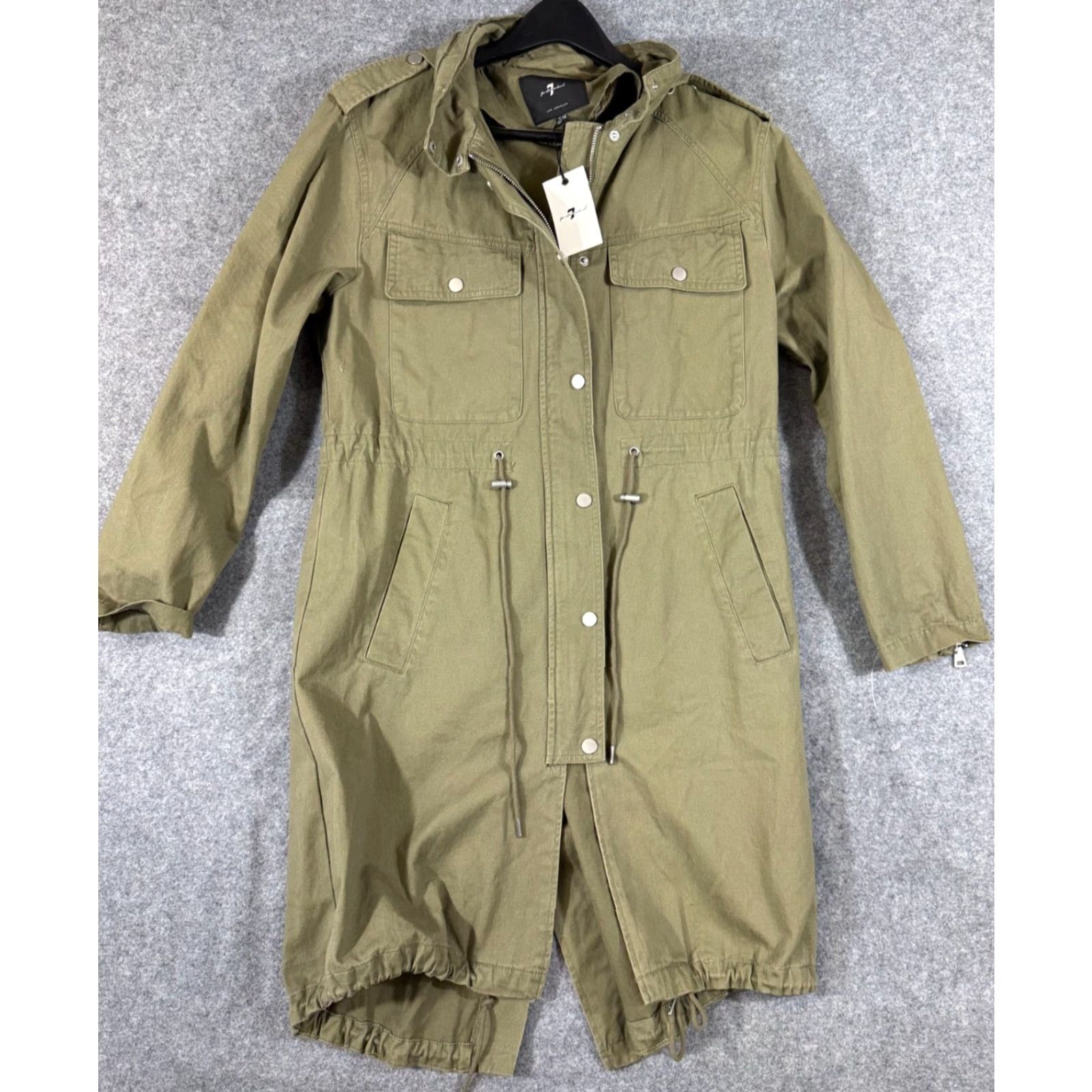 7 For All Mankind VINTAGE? No — 7 For All Mankind Military Parka Jacket Womens M Army Green Hooded Full Zip Snap NWT Size M / US 6-8 / IT 42-44 - 2 Thumbnail