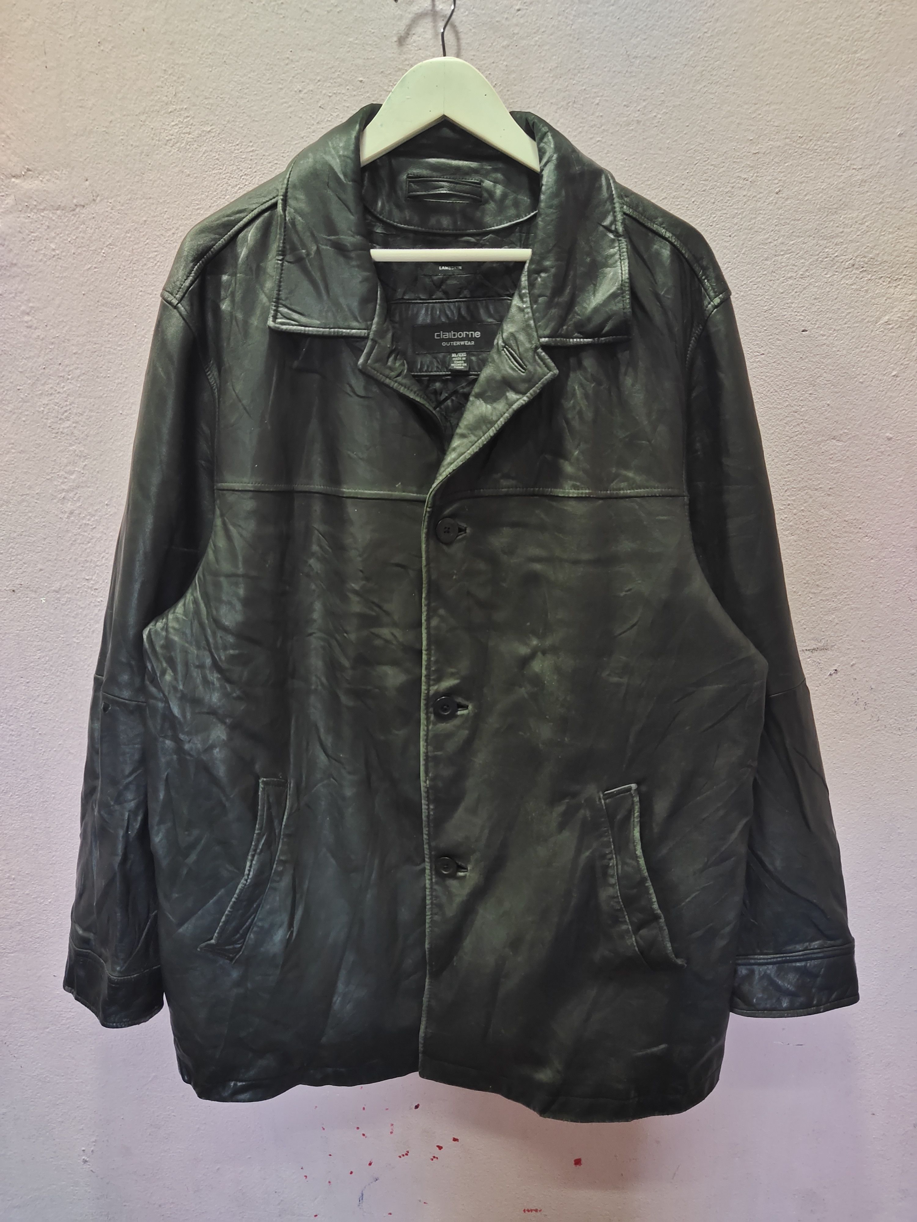 image of Claiborne Lambskin Leather Button Up Jacket in Black, Men's (Size XL)