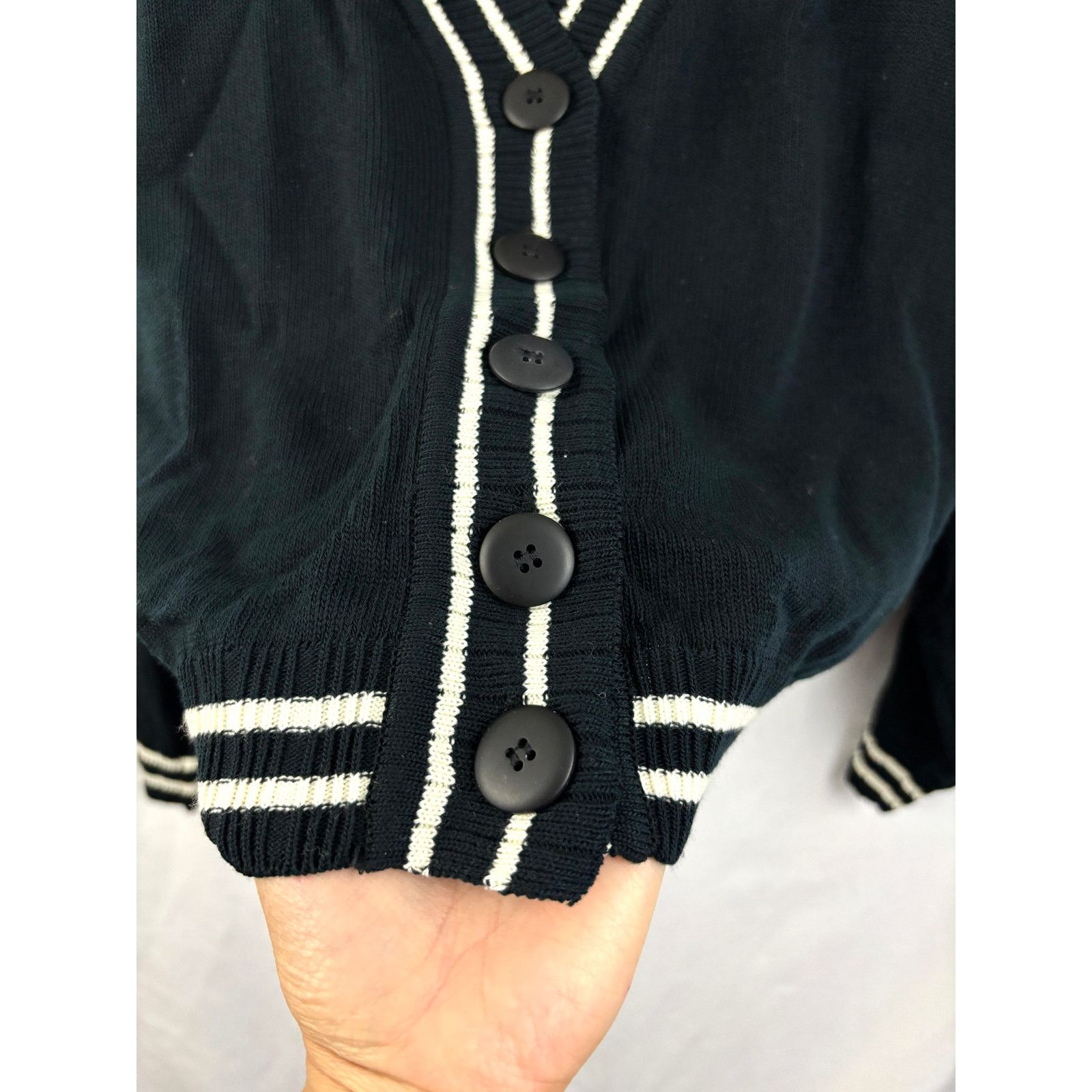 ESSAY Vintage Black Stripe Cardigan Sweater Cropped Preppy S NWT Size S / US 4 / IT 40 - 8 Thumbnail