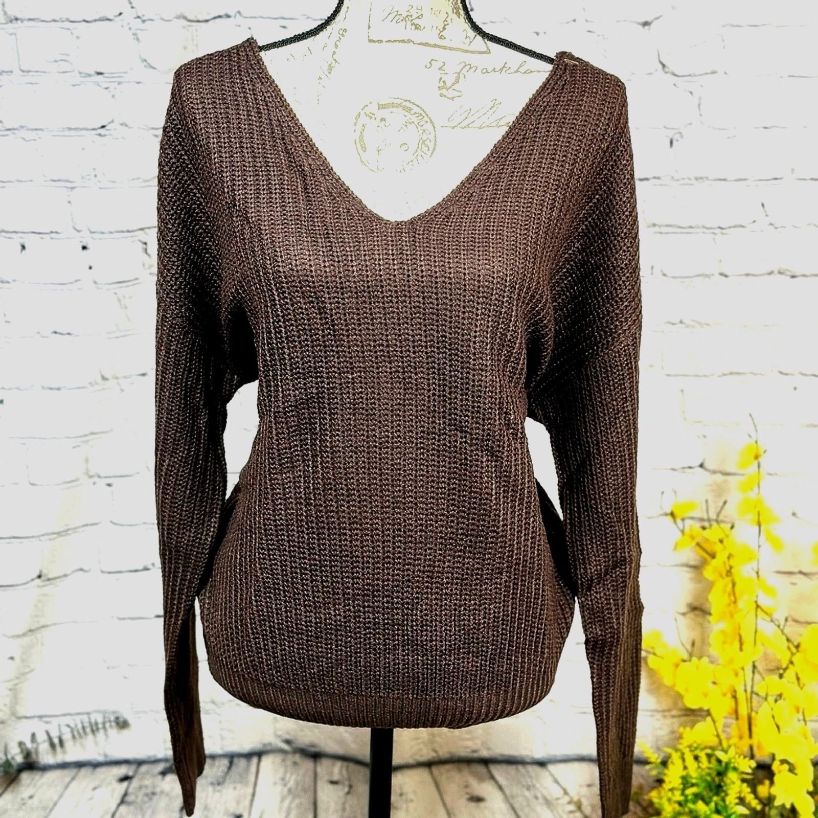 Other Reversible Twisted Knit Long Sleeve Fall Sweater Chocolate L Size L / US 10 / IT 46 - 4 Thumbnail