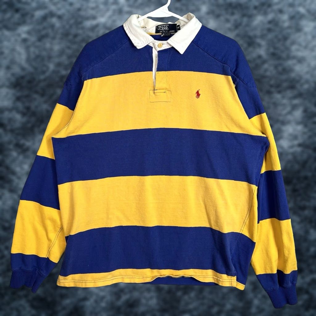 80s Polo by Ralph Lauren USA製 Polo Ralph Lauren XLT Tall Big Pony Striped Blue White USA