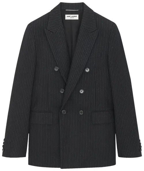Saint Laurent Paris oc11z0126 759981 Jacket in Striped Wool Flannel in Black Size US L / EU 52-54 / 3 - 1 Thumbnail