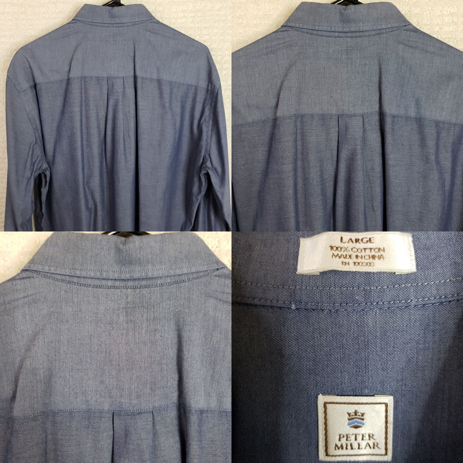 Peter Millar VINTAGE? Peter Millar Dress Shirt Long Sleeve Button Down Mens L Blue Career Wear Size 42R - 8 Thumbnail