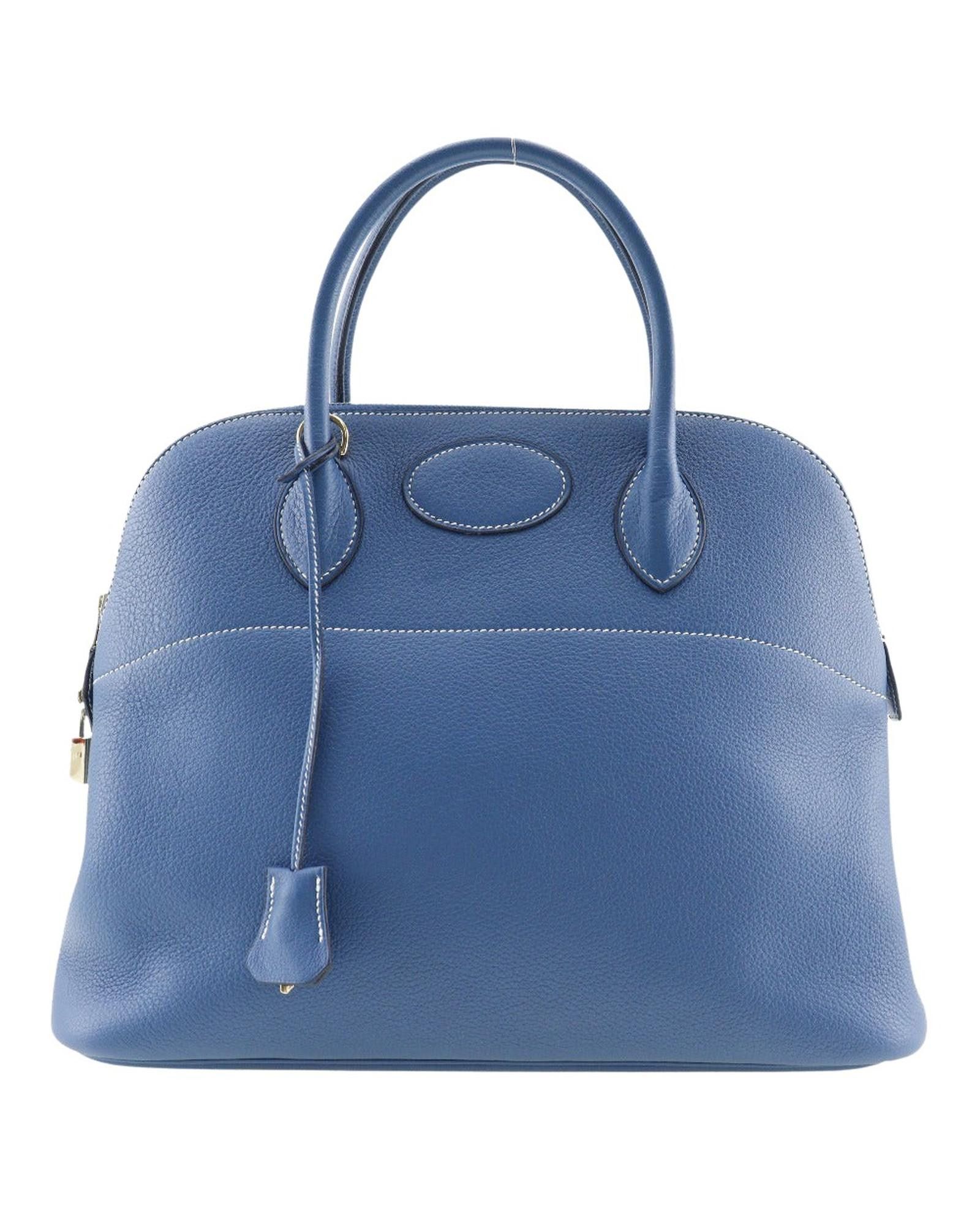 image of Hermes Elegant Blue Leather Handbag With Versatile Style And Accessories, Women's
