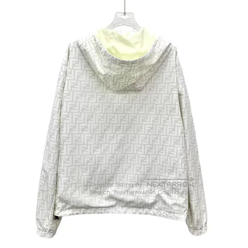 Fendi Fendi Beige Double F Monogram Printed Hooded Zipper Long S Size US M / EU 48-50 / 2 - 2 Thumbnail