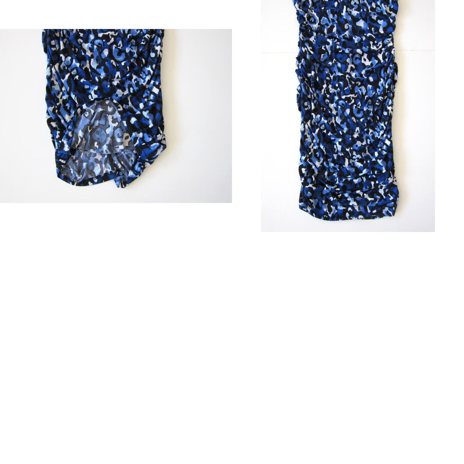 Marcs Marc Bouwer Leopard Stretch Cap Sleeve Ruched Bodycon Dress XS Blue White Black Leopard Pattern Midi Party/Cocktail Womens Size XS / US 0-2 / IT 36-38 - 8 Thumbnail