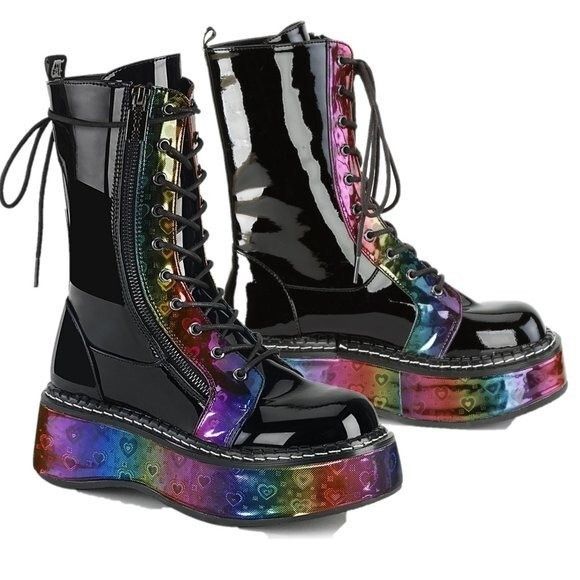 Other Size 7 New Emily 350 2" Rainbow Platform Mid Calf Black Goth Size US 7 / IT 37 - 1 Thumbnail