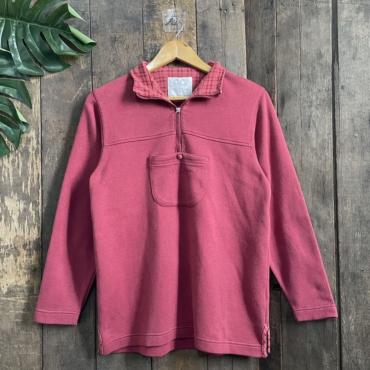 image of Vintage Courreges Halfzip Sweatshirt in Red, Men's (Size Medium)