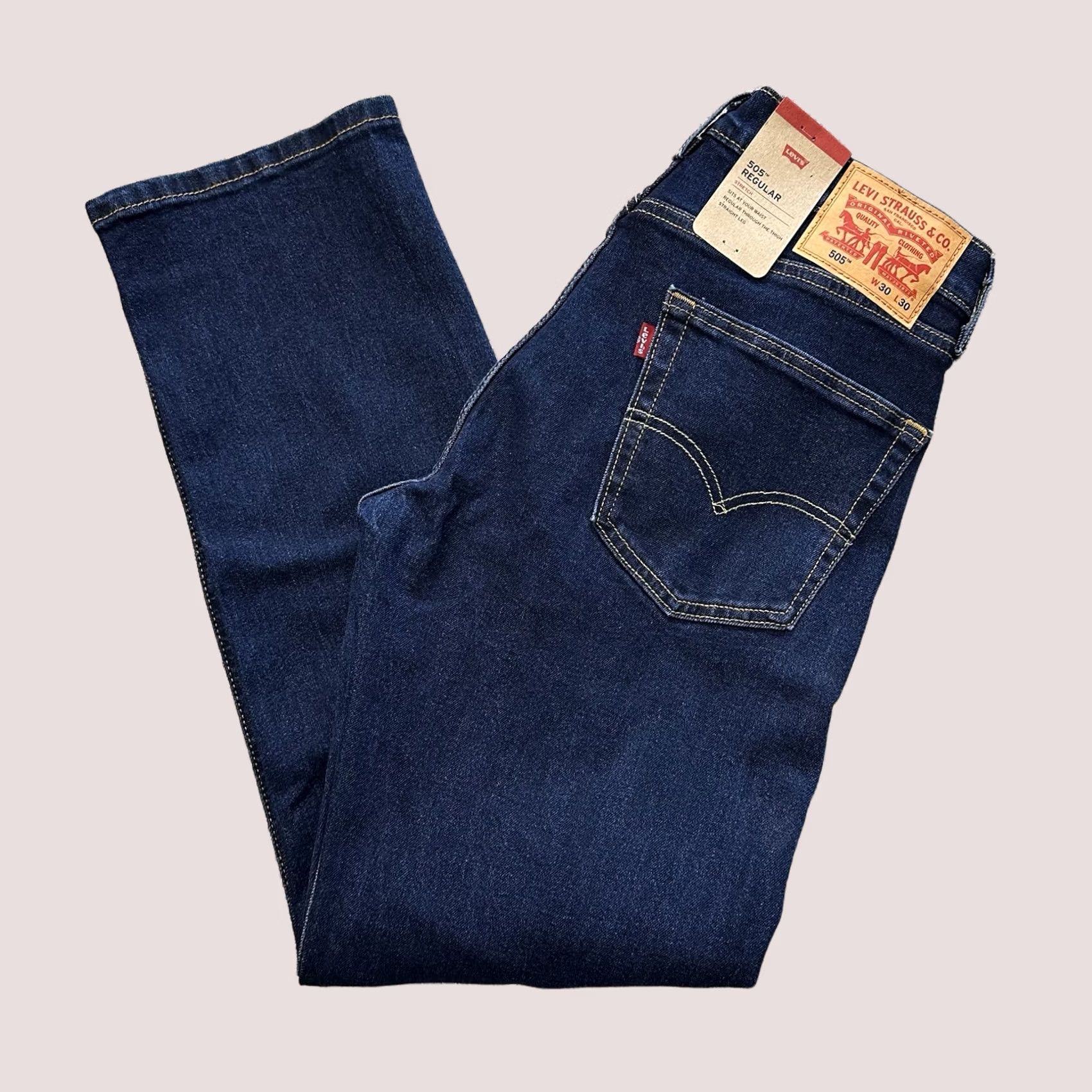 Levi's Levi's Jeans 505 Regular Straight Dark Wash 30x30 Mens Jeans Stretch Denim Blue Cotton Polyester Spandex 5-Pocket Mens Size US 30 / EU 46 - 1 Thumbnail