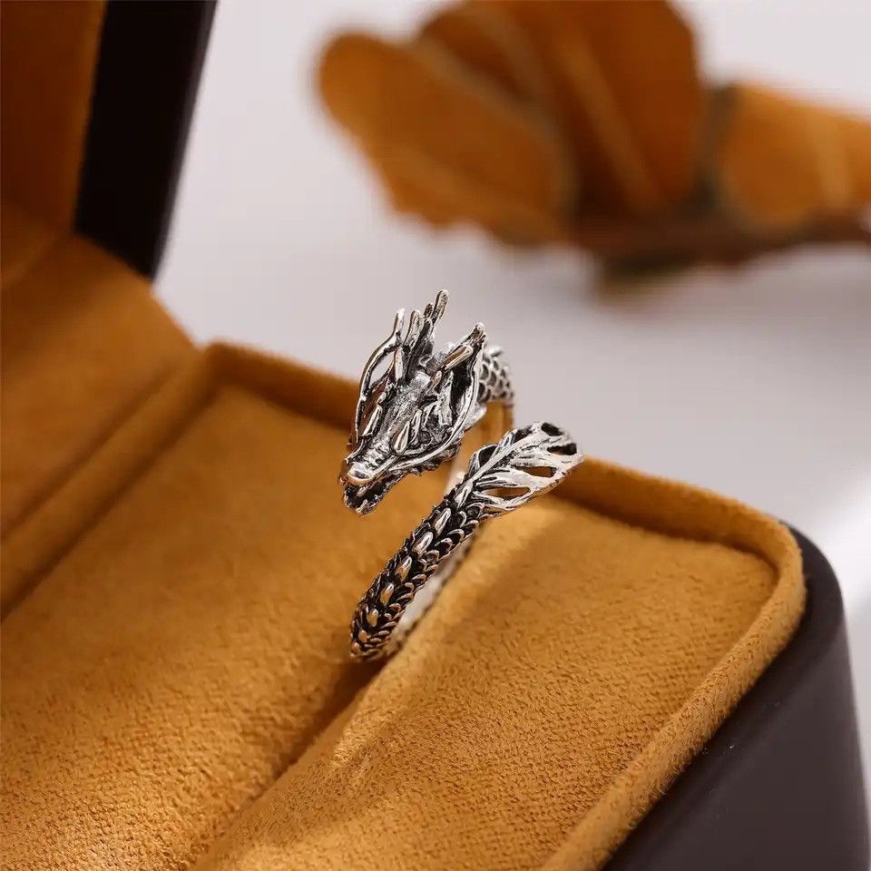 Jewelry × Vintage Domineering Dragon Silver Plate Zodiac Opening Rings Size ONE SIZE - 1 Thumbnail