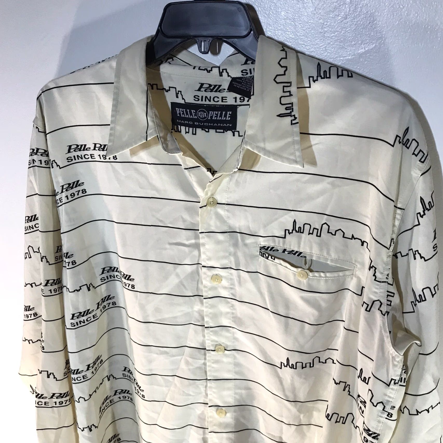 Pelle Pelle Pelle Pelle Marc Buchanan Dress Shirt Button Up Pale Yellow/Blk Mens Size L Size 42R - 2 Thumbnail