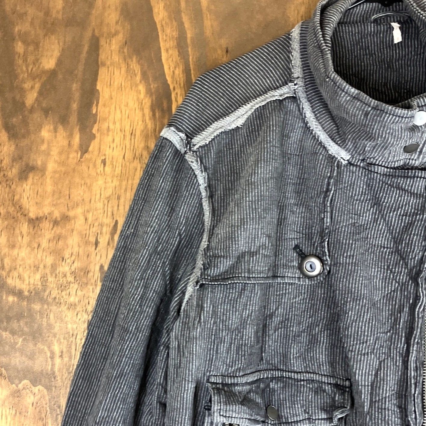 Free People Free People Womens Jacket Gray Charcoal Railroad Stripe Moto Stretch Small Jacket Women Regular S Gray Striped Casual Everyday Warmth Womens Size S / US 4 / IT 40 - 4 Thumbnail