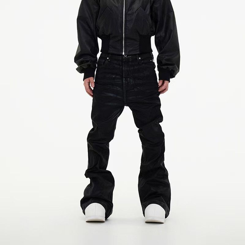 Japanese Brand × Jean Coated Brushed Wax Micro Flare Jeans Black Size US 32 / EU 48 - 1 Thumbnail