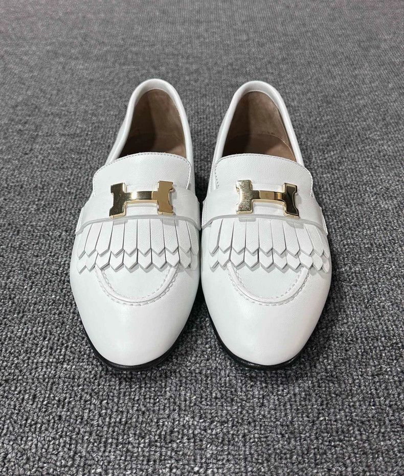 Hermes White H Buckle Loafers with Fringes-2506 Size US 5 / IT 35 - 4 Thumbnail