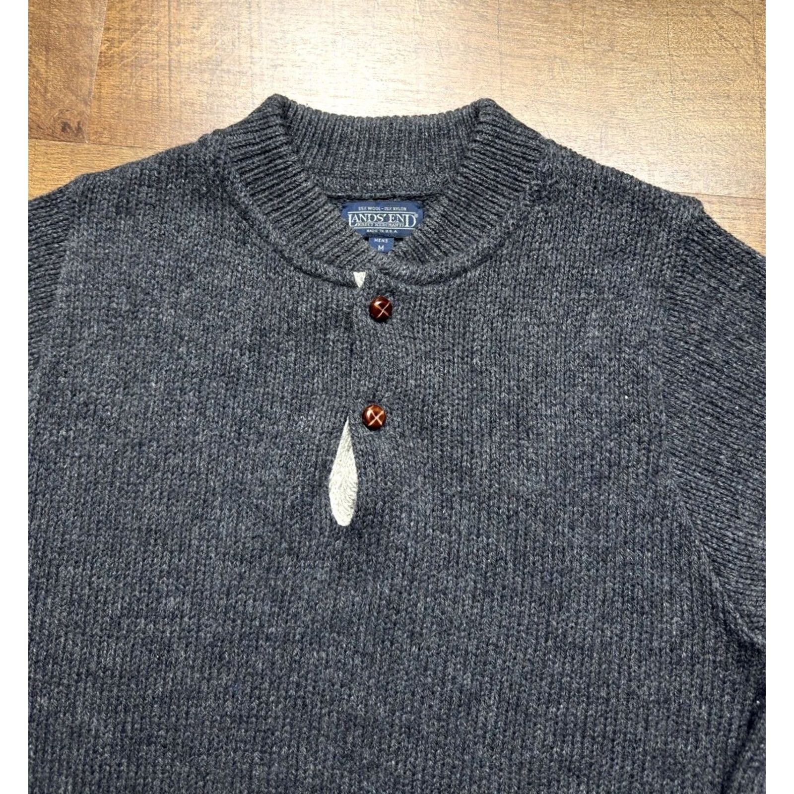 Lands' End VTG Lands' End Men's Charcoal Gray Wool Henley Sweater Popover USA Made M Size US M / EU 48-50 / 2 - 4 Thumbnail