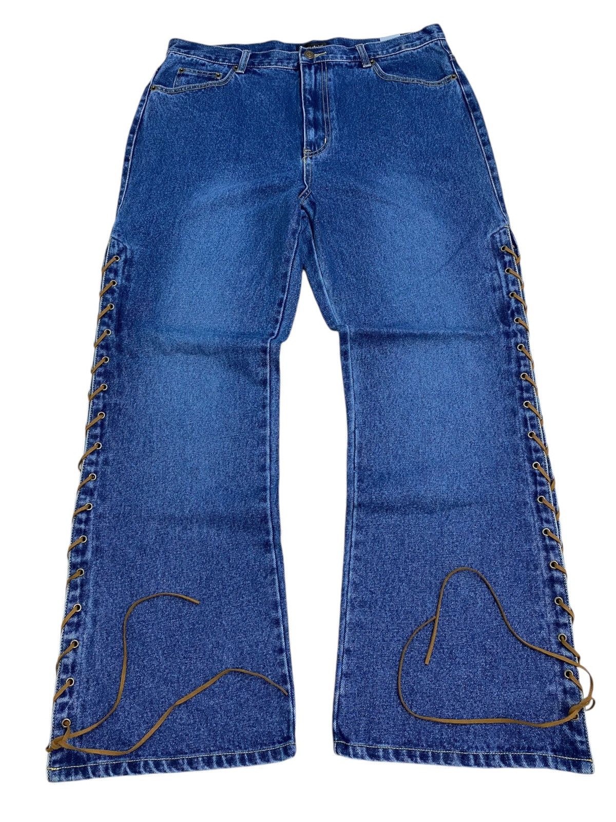 Japanese Brand Livre Claire Baggy Lace Up High Waist Denim Jean Rope Side Size US 34 / EU 50 - 2 Thumbnail