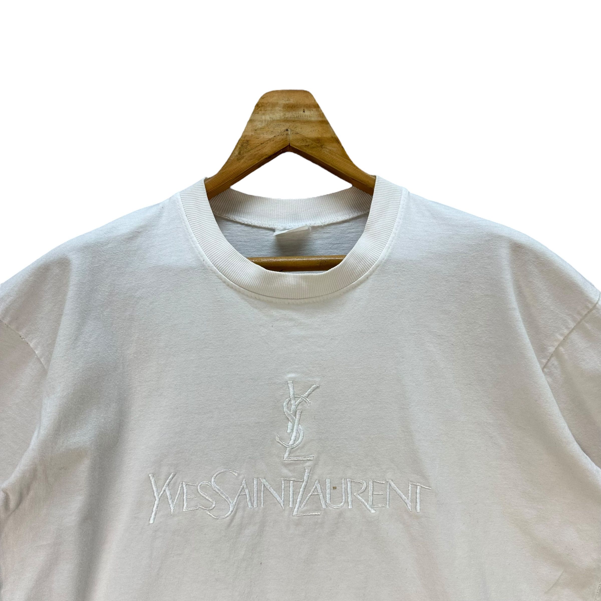 Yves Saint Laurent Vintage 90s YSL Embroidered All White Big Logo Tee #A80-1934 Size US M / EU 48-50 / 2 - 2 Thumbnail
