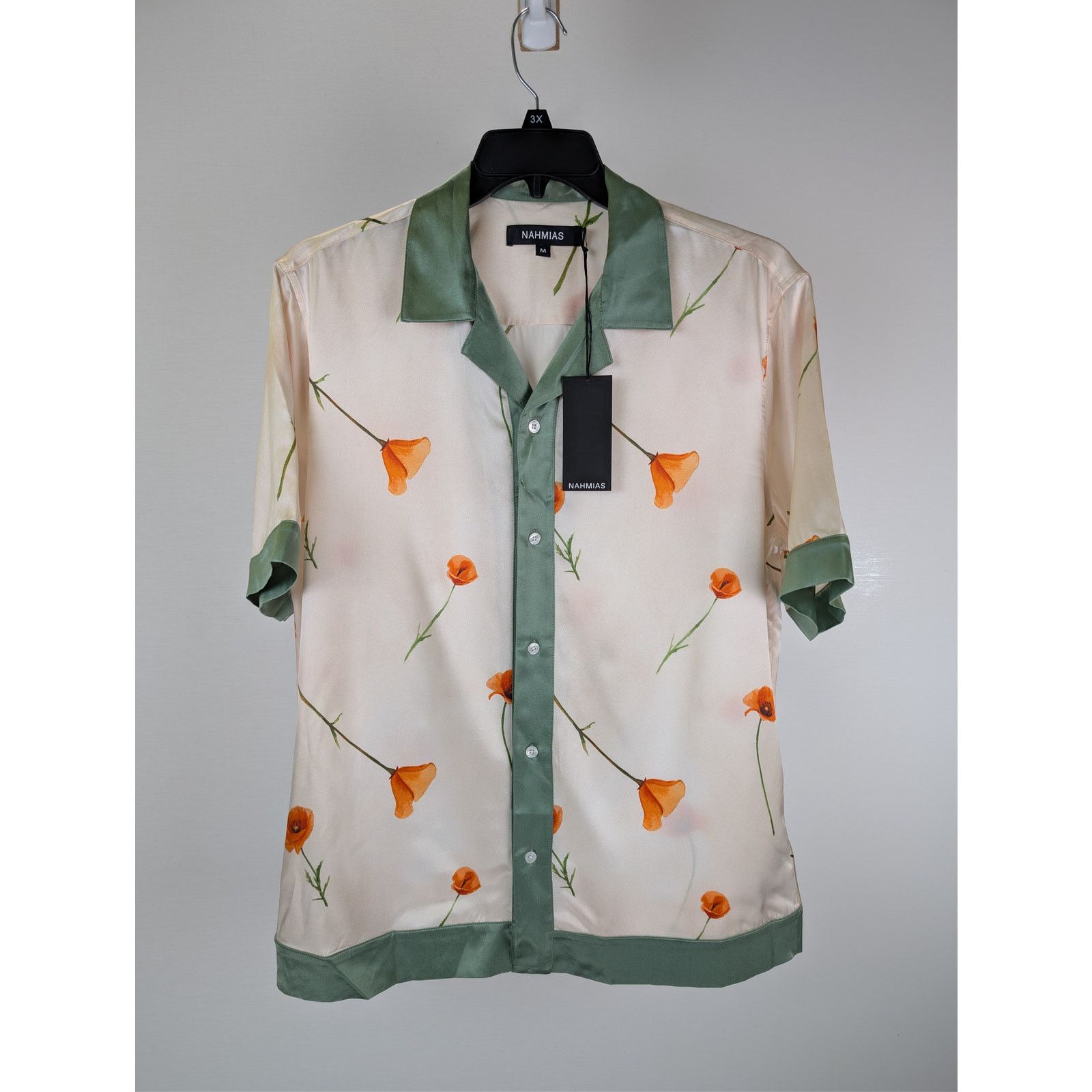 Nahmias o1rshd1 CC20 Colorblock Poppy Short Sleeve Silk Shirt Ivory Size US M / EU 48-50 / 2 - 2 Thumbnail