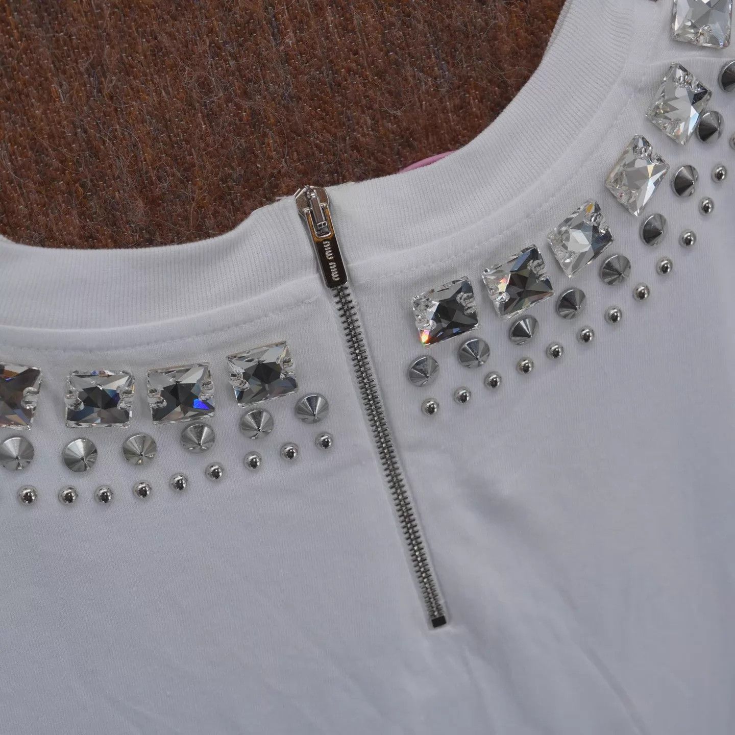 Miu Miu MIU MIU Crystal Logo Print Short Sleeve Tee S New Size S / US 4 / IT 40 - 5 Thumbnail
