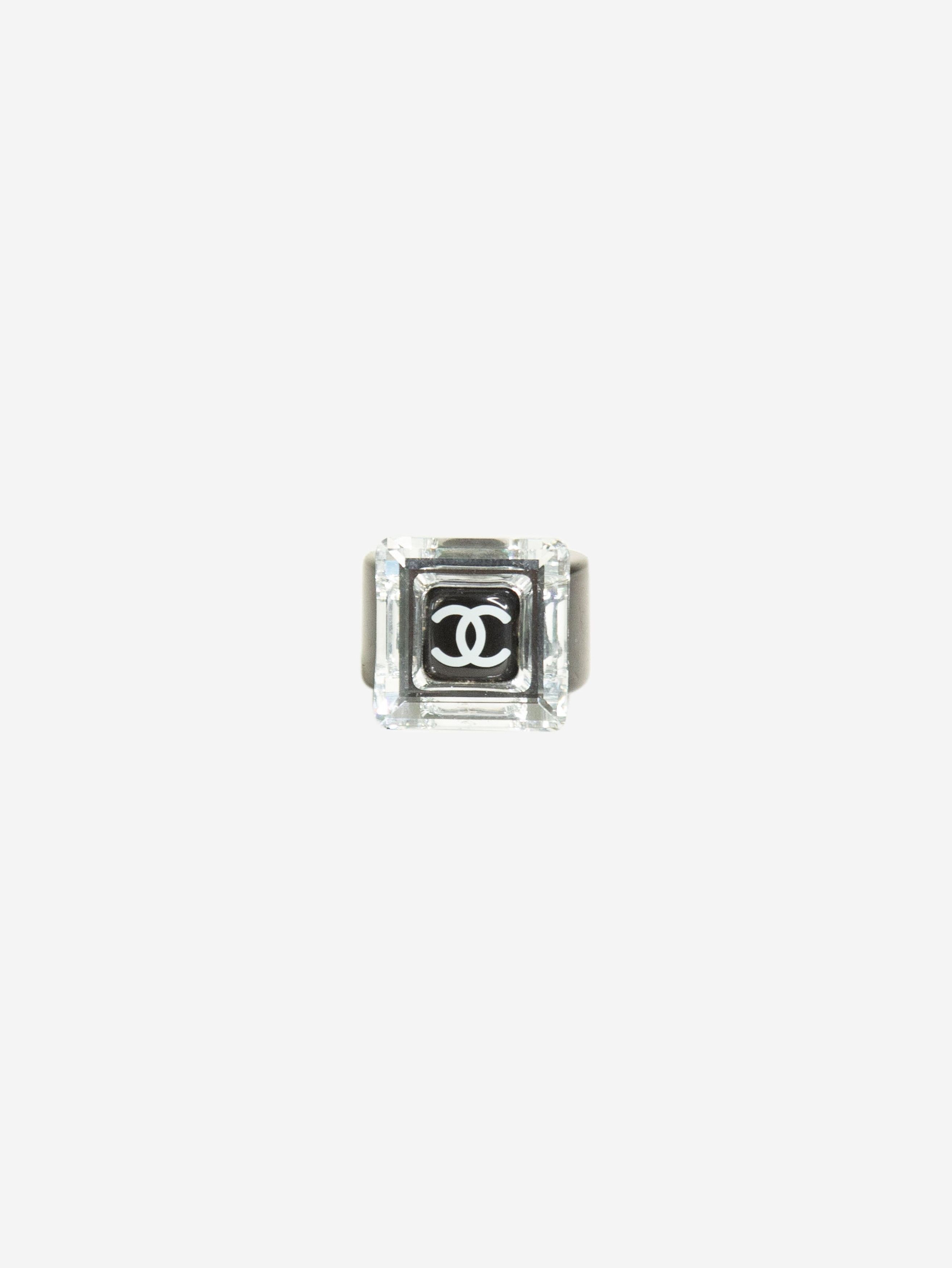 image of Chanel Black Acrylic Cc Ring, Women's