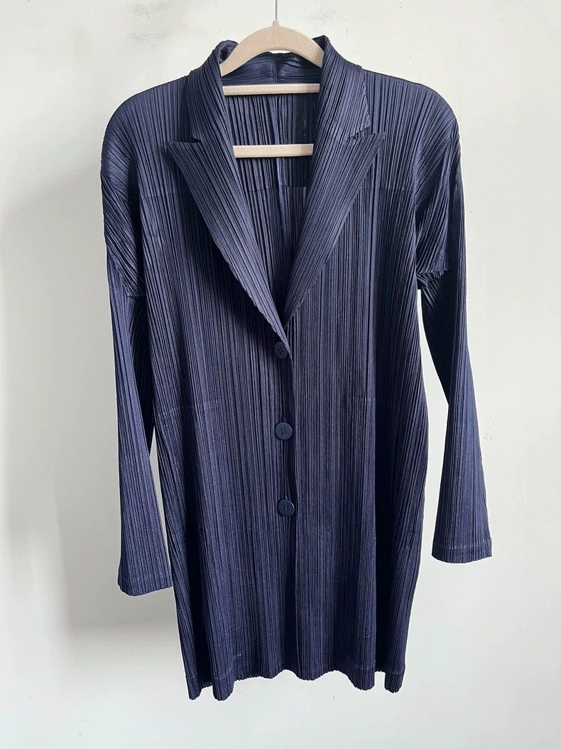 Issey Miyake Issey Miyake size:3 Blue pleated long-sleeved cardigan Size S / US 4 / IT 40 - 1 Thumbnail