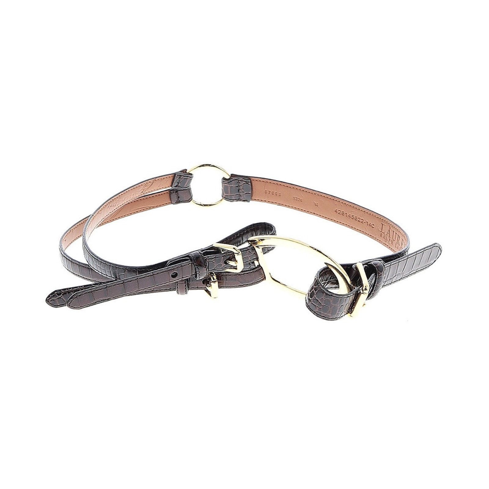Lauren Ralph Lauren Ralph Lauren Tri-Strap Croc-Embossed Leather Belt Brown Gold Size ONE SIZE - 2 Thumbnail