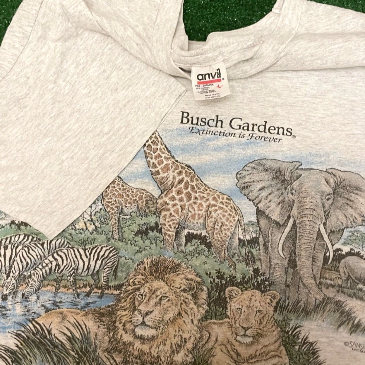 Vintage VINTAGE Busch Gardens Theme Park Extinction Nature Double Side Shirt Mens L Gray 90s Animals Nature 1990s Mens T-Shirt Size US L / EU 52-54 / 3 - 3 Thumbnail