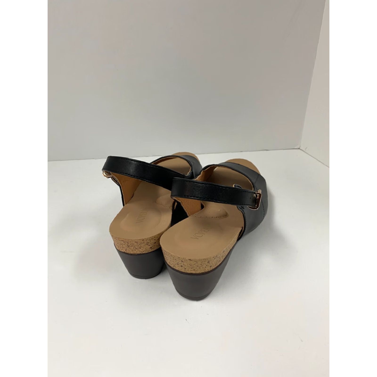 Vintage Voperin Womens Pumps Black Leather Open Toe Strap Buckle High Heel Block 3-3.9 in US 9 EU 40 AU 9 UK 7 Size Size US 10 / IT 40 - 5 Thumbnail