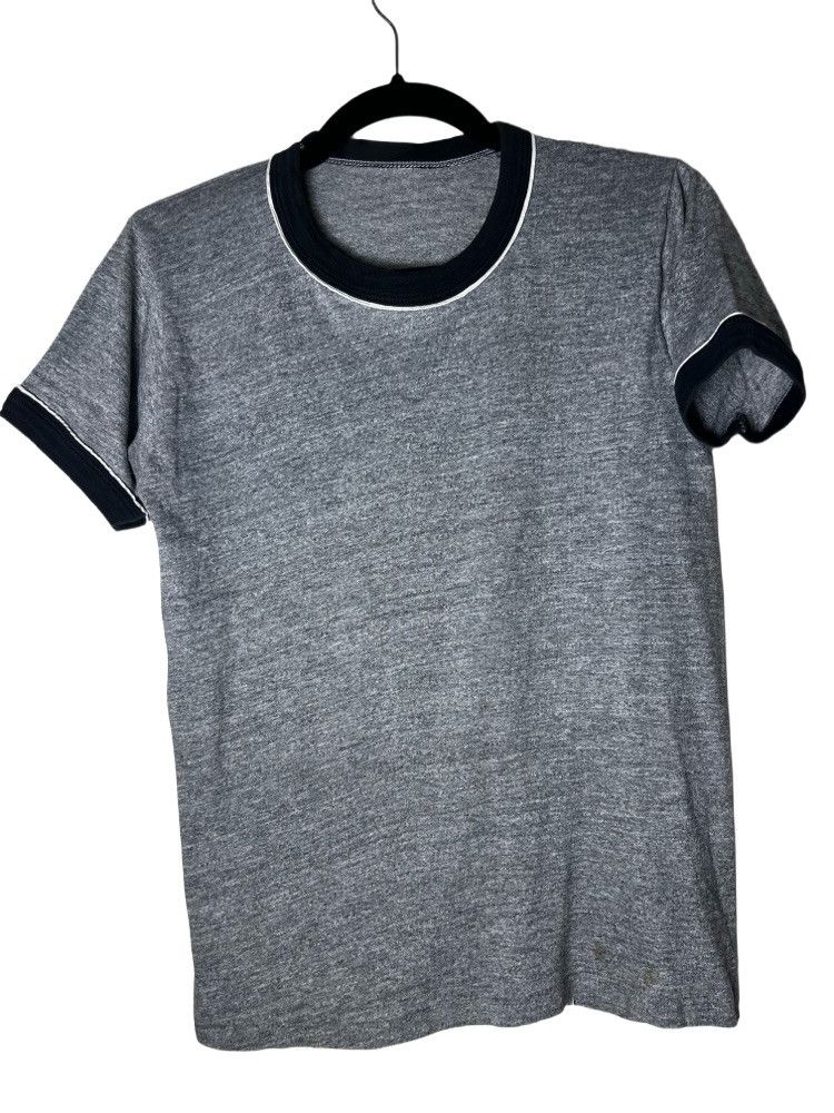 Vintage Grey T-shirt with Black Crewneck Collar and Sleeves