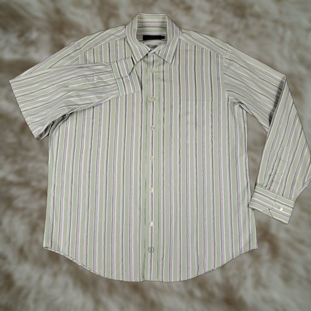 BUGATCHI Bugatchi Shirt Mens Size L Green Striped Button Up Long Sleeve Size US L / EU 52-54 / 3 - 1 Thumbnail