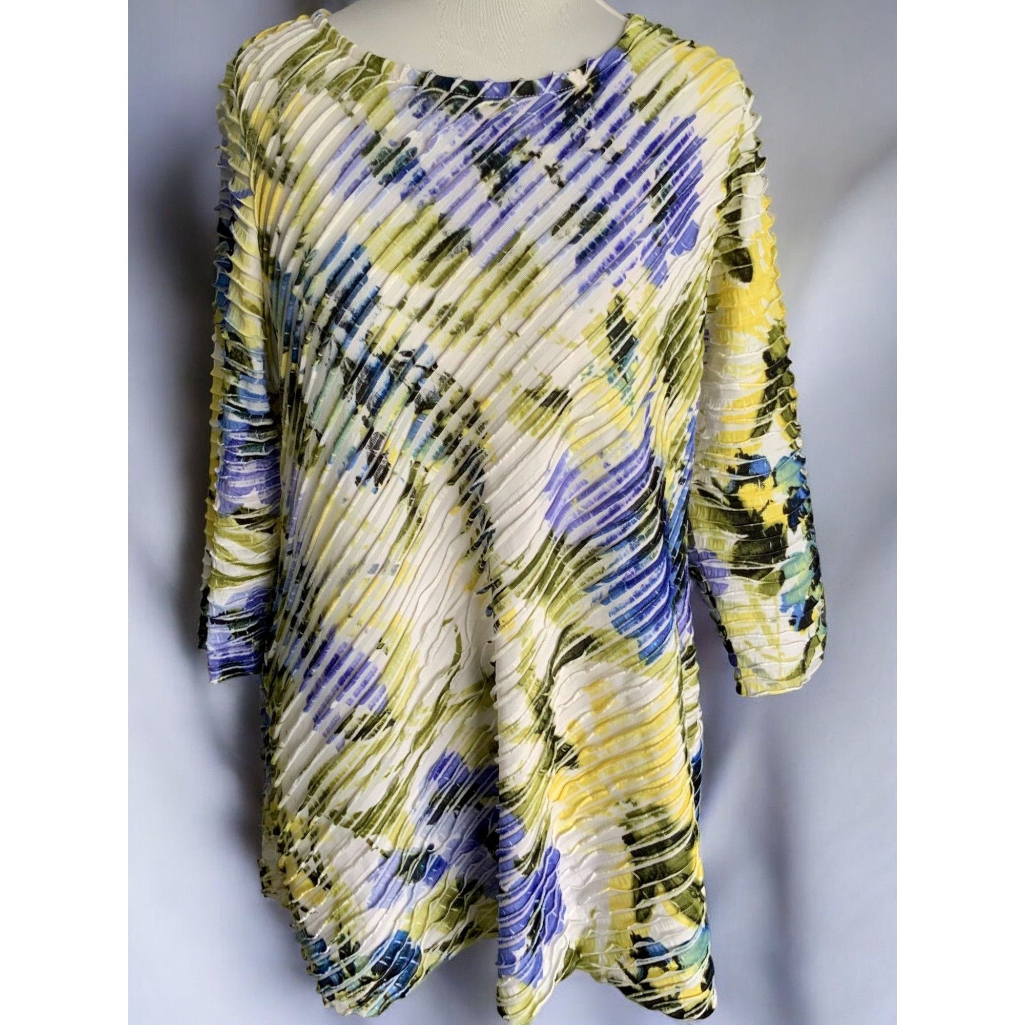 Designer Susan Graver Pleated Tunic Top Quarter Sleeve Multicolor L Size L / US 10 / IT 46 - 2 Thumbnail