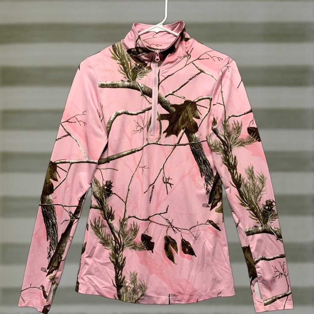 Realtree Bushmaster Activewear Realtree Pink Size Small 1/3 Zip Thumb Holes Pullover Top Women Athletic Shirt Size S / US 4 / IT 40 - 1 Thumbnail