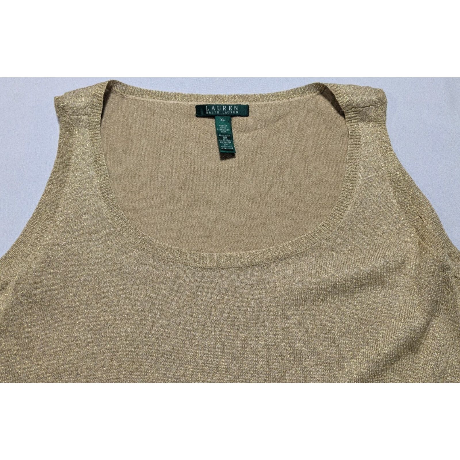 LAUREN RALPH LAUREN Gold Metallic Silk Blend Scoop Sleeveless Top - Women XL EUC main image 4