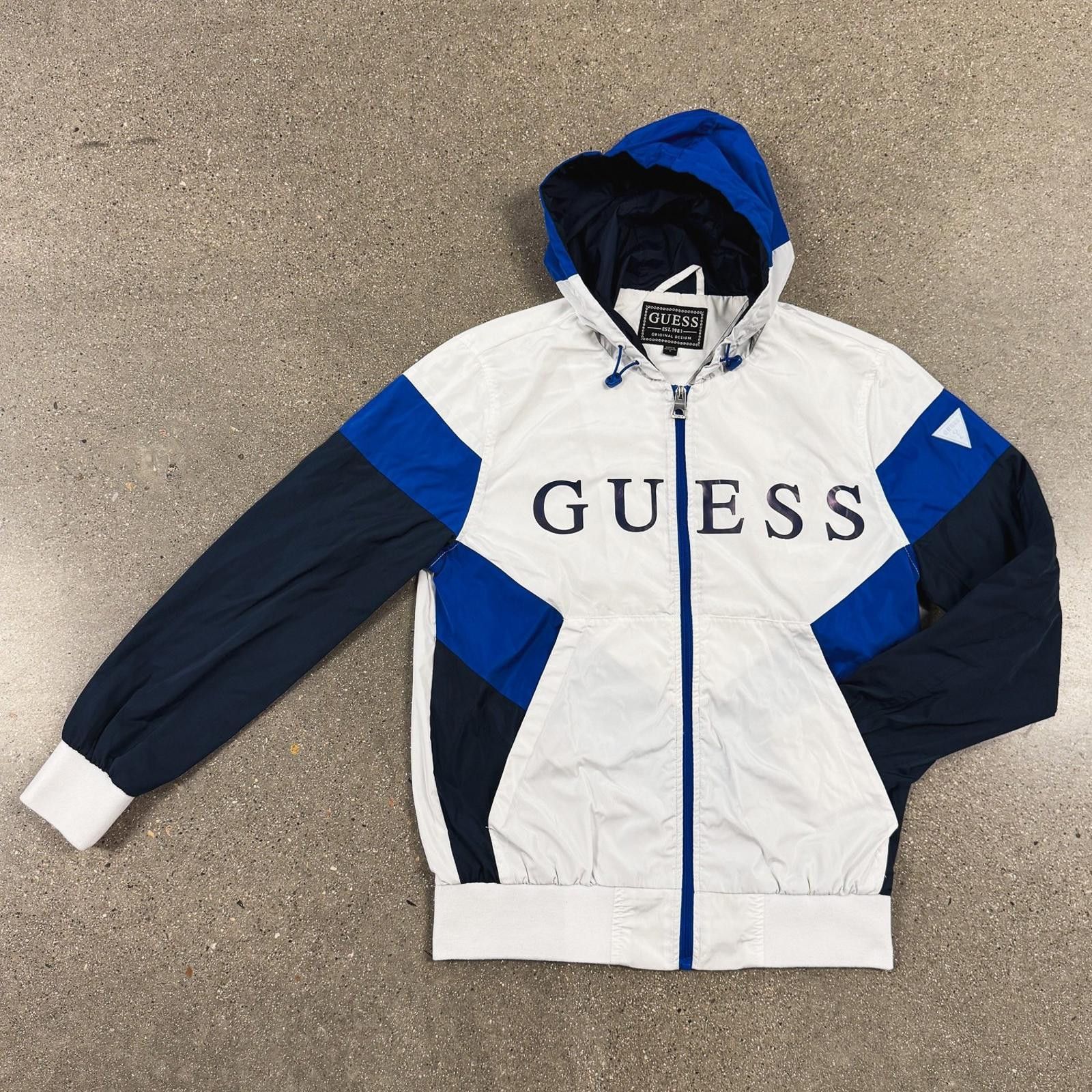 Guess Guess Jacket Mens S White Hooded Windbreaker Full Zip Logo Size US S / EU 44-46 / 1 - 1 Thumbnail