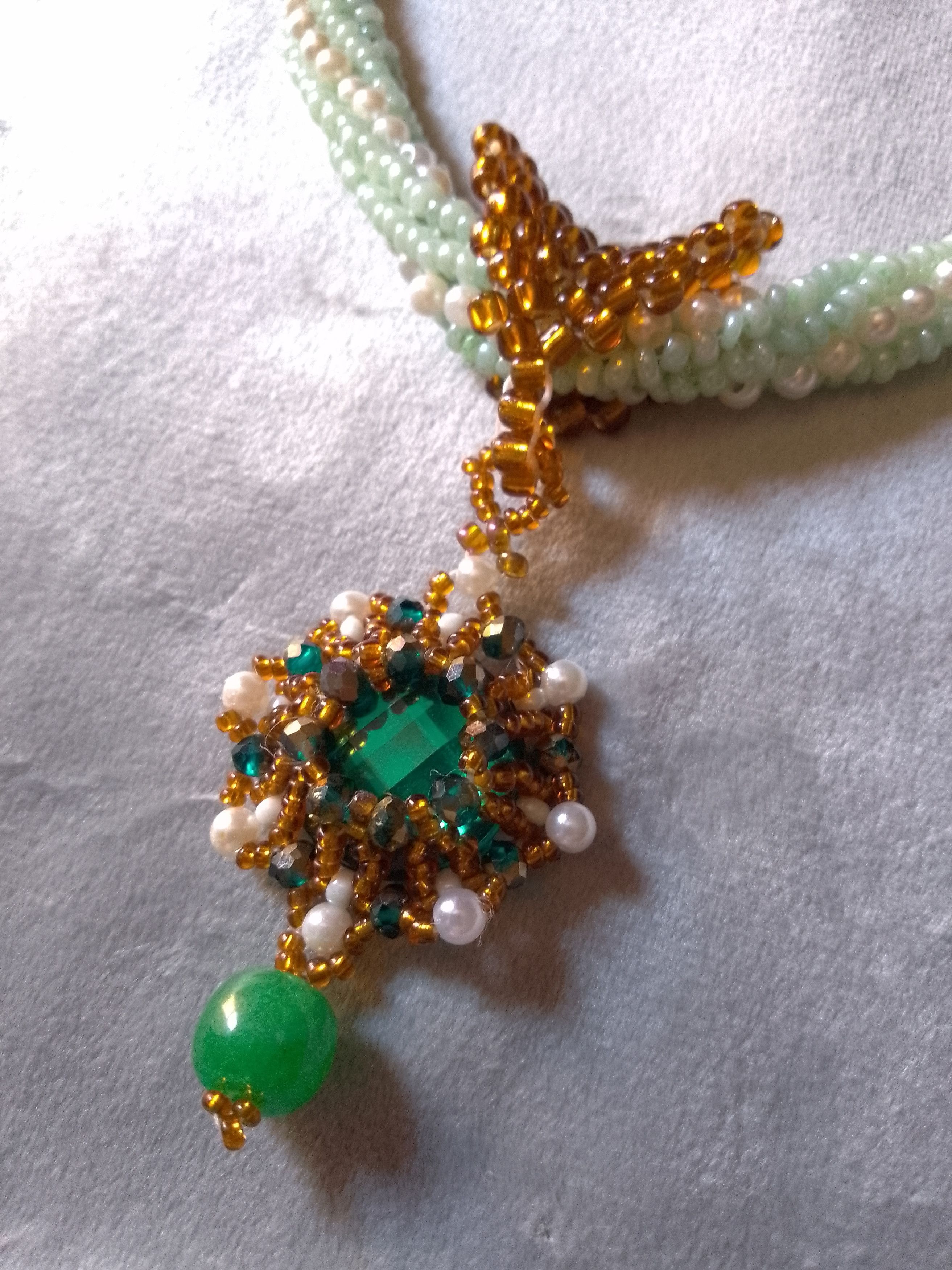 Handmade Vintage necklace Pendant zircon and adventurine gemstone Size ONE SIZE - 9 Thumbnail