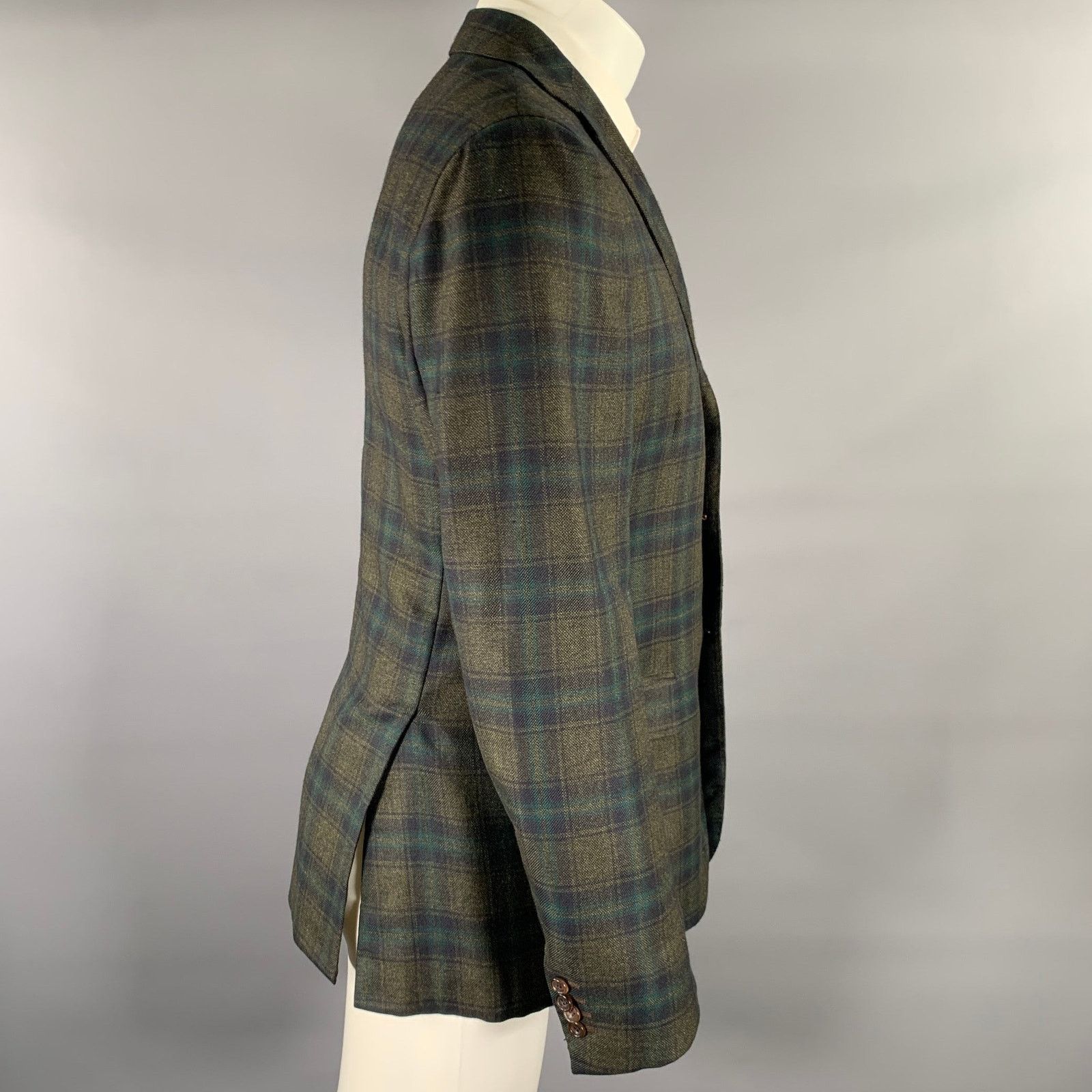 Kiton KITON 40 Green Plaid Cashmere Notch Lapel Sport Coat Size 40R - 3 Thumbnail