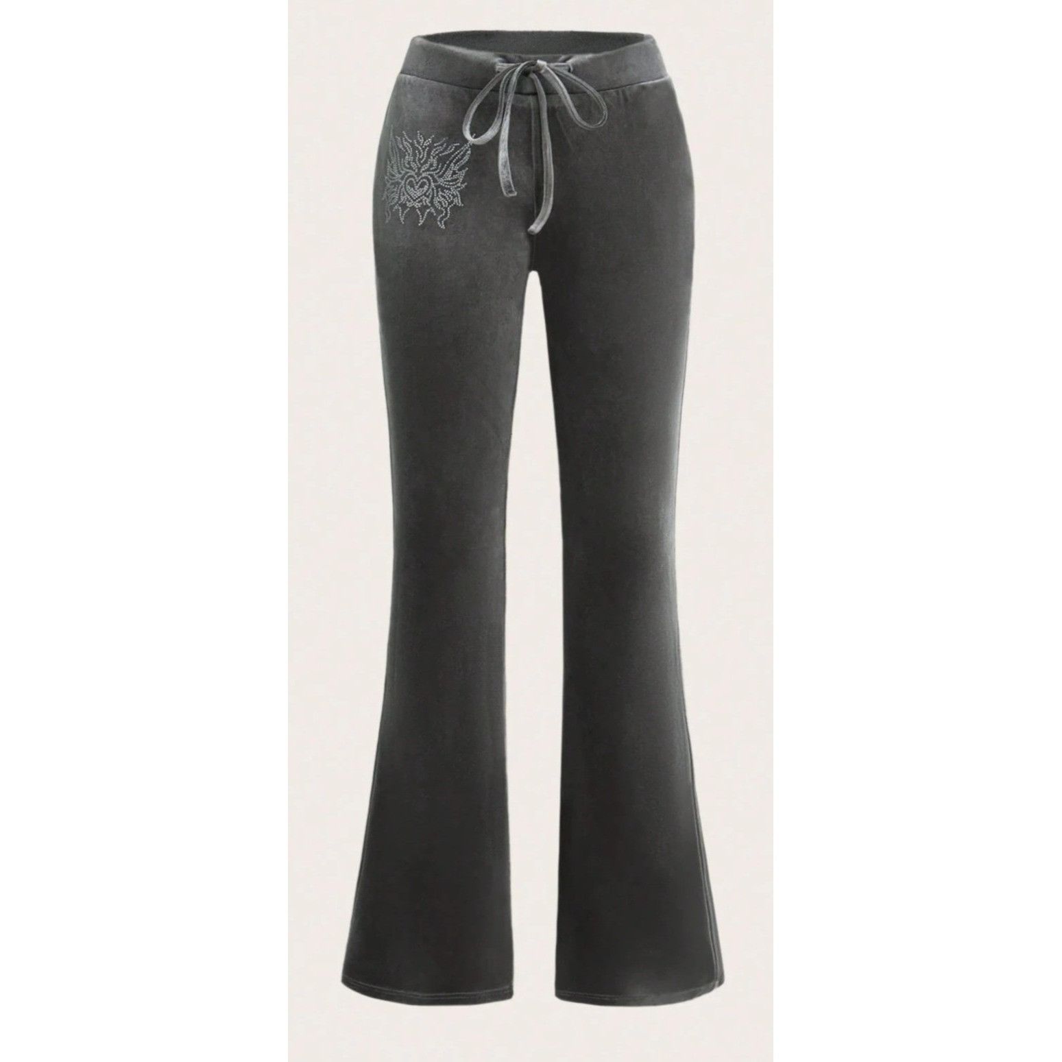 Shein Shein M 6 Womens Gray Velour Flare Pants Drawstring Stretch Size 28" / US 6 / IT 42 - 7 Thumbnail