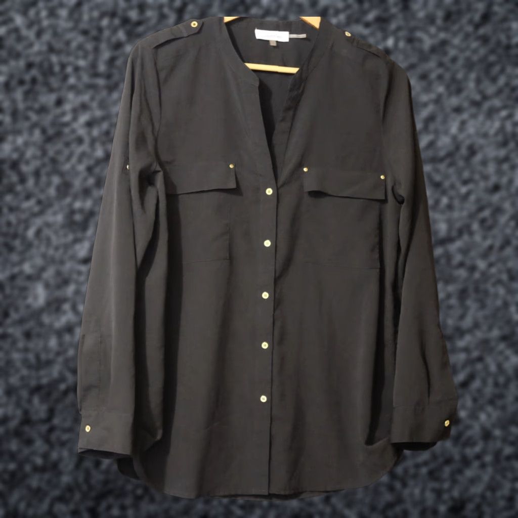 Calvin Klein Calvin Klein Button-Down Shirt Front Pocket Gold Button Womens L Black Button-Up Shirt Womens L Modern Basic Casual Workwear Vintage No N/A Size L / US 10 / IT 46 - 1 Thumbnail