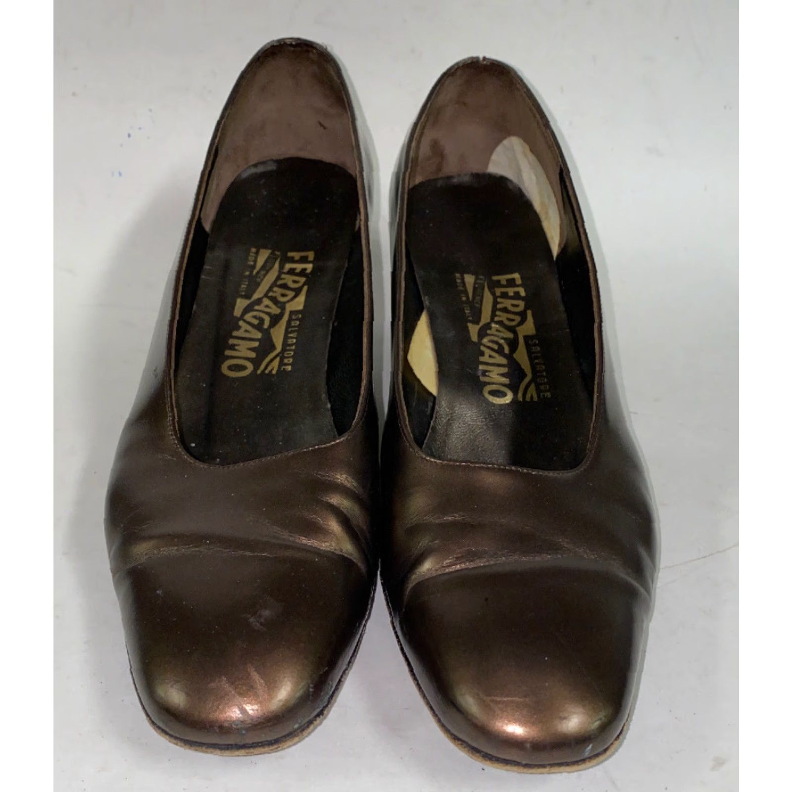 Vintage Ferragamo Women Brown Italian Made Heels Size 8B Heel Leather Round Toe Woman Shoes B Size US 8 / IT 38 - 3 Thumbnail
