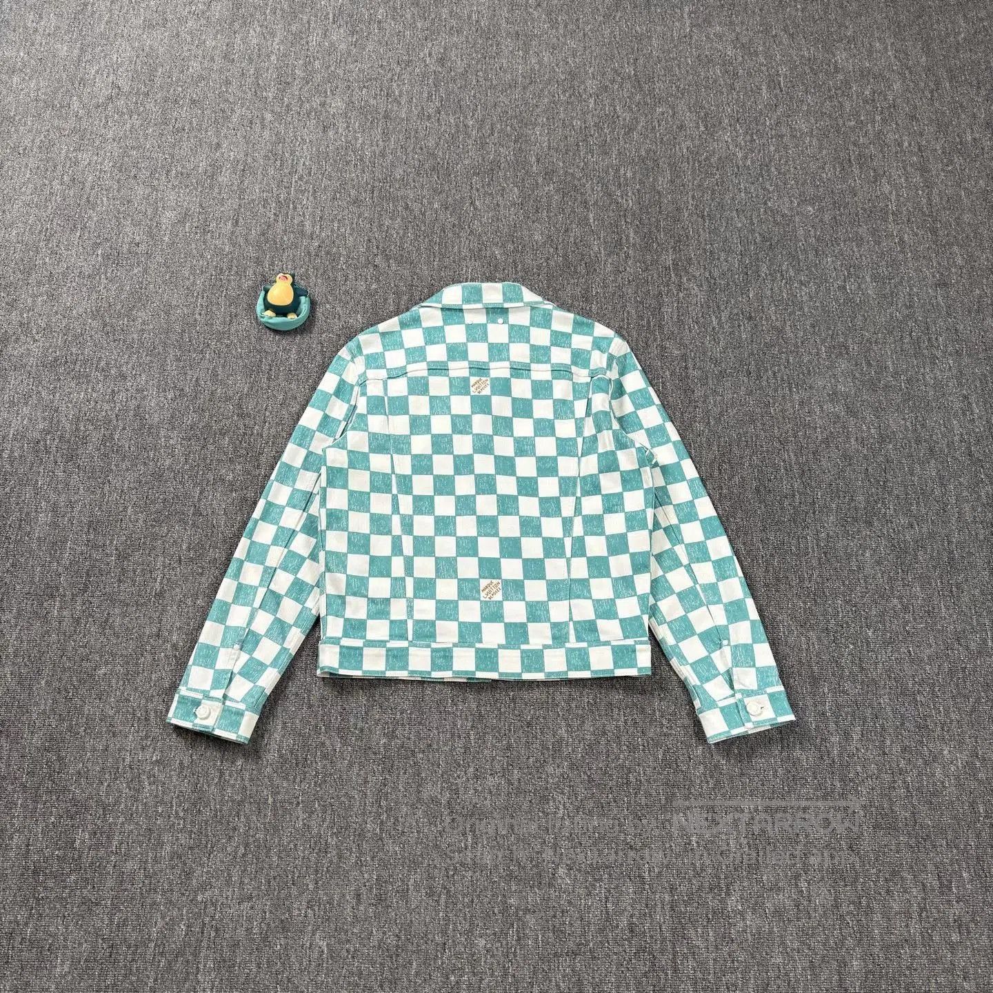 Louis Vuitton LV White Green Check Denim Jacket. Size L / US 10 / IT 46 - 2 Thumbnail