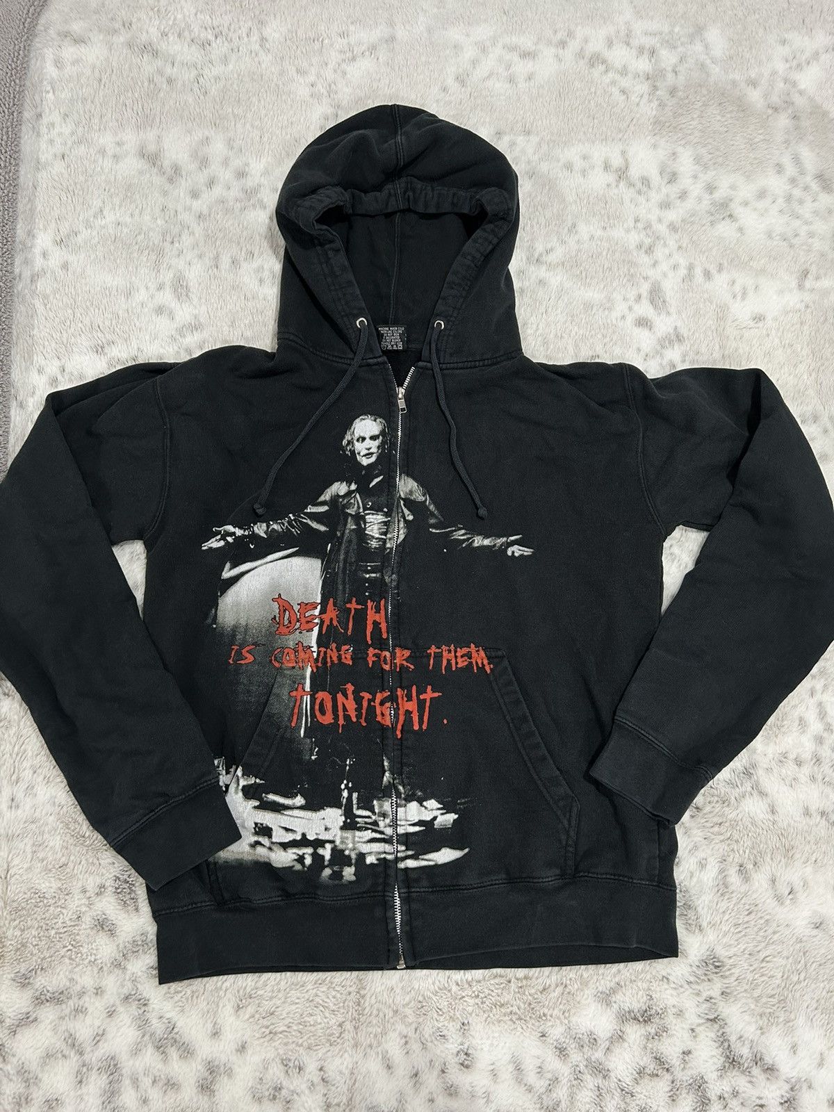 image of Movie Vintage “ The Crow” Zip Up Hoodie in Black, Men's (Size Medium)
