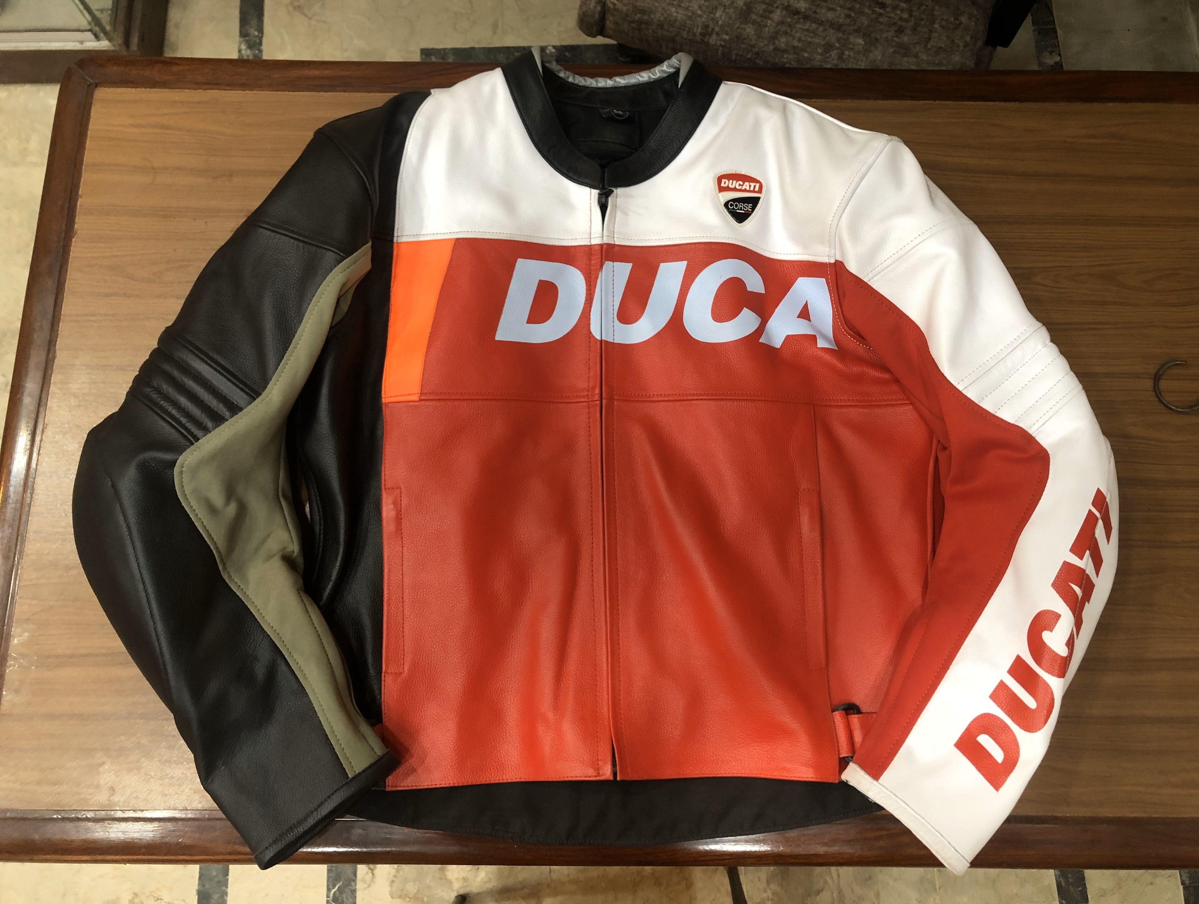 image of Ducati Motorbike Racing Leather Jacket Bikers Jacket in Red White, Men's (Size Large)