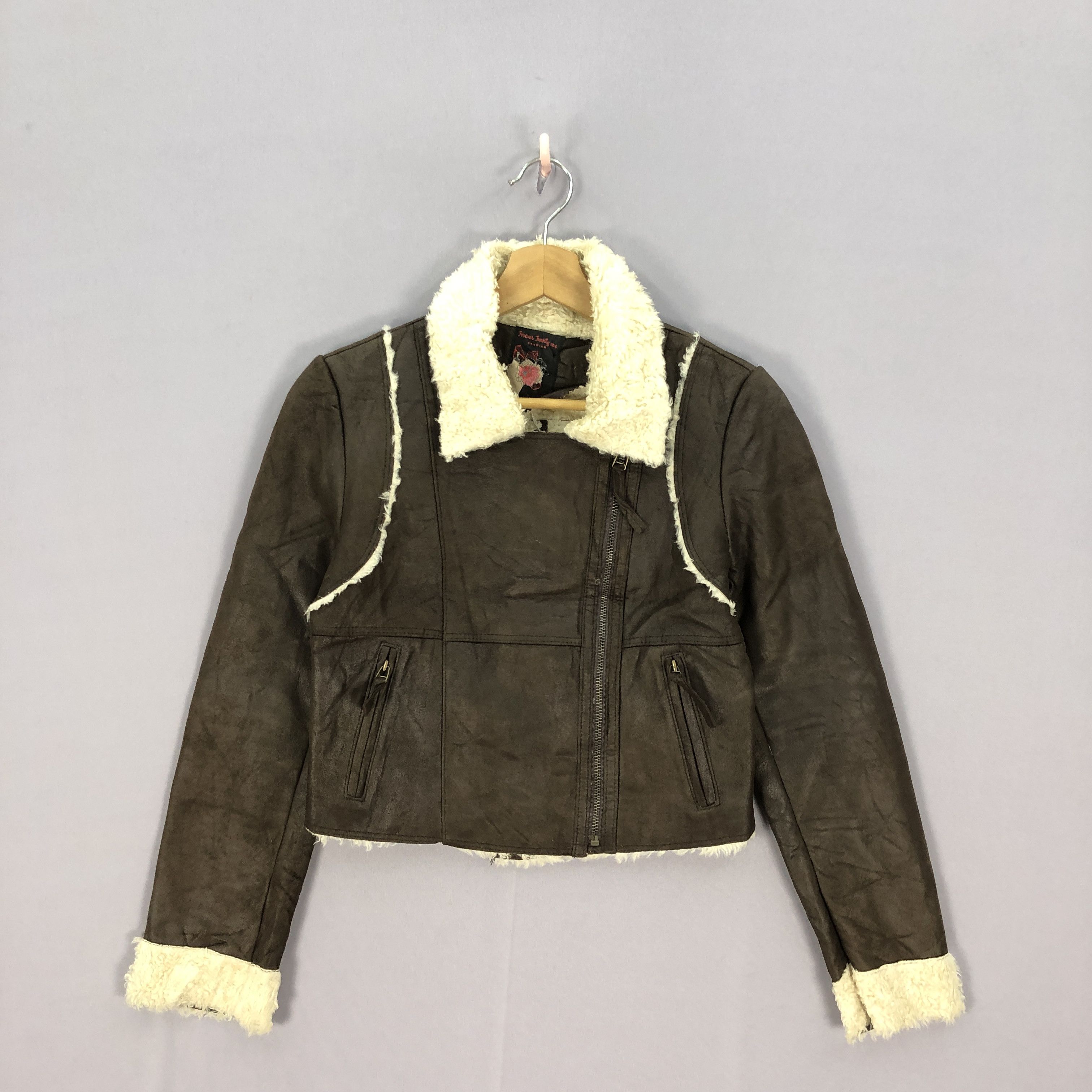 Japanese Brand × Vintage Vintage Thick Ladies Suede Shearling Leather Punk Jackets Size XXS / US 00 / IT 34 - 1 Thumbnail