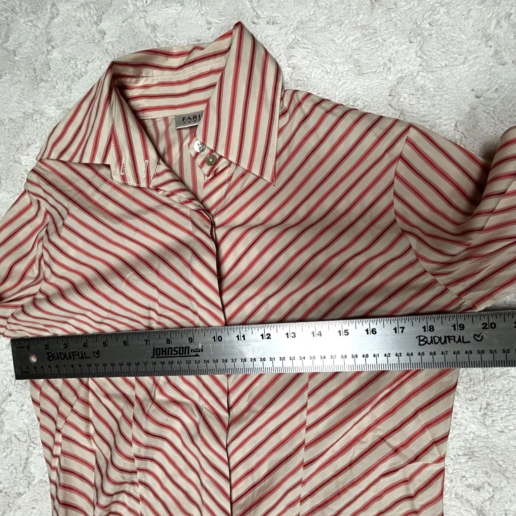 Vintage Farinaz Taghavi Women's Button Up Shirt Long Sleeve Striped Top Red Ivory Size 8 Size M / US 6-8 / IT 42-44 - 7 Thumbnail