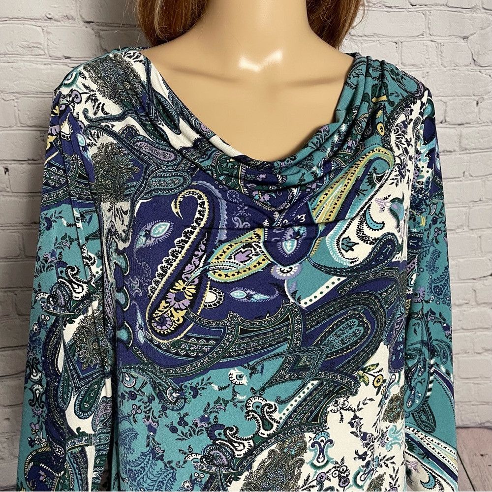 Chicos Chico's Cowl Neck 3/4 Sleeve Paisley Top Size 2 US L Size L / US 10 / IT 46 - 2 Thumbnail