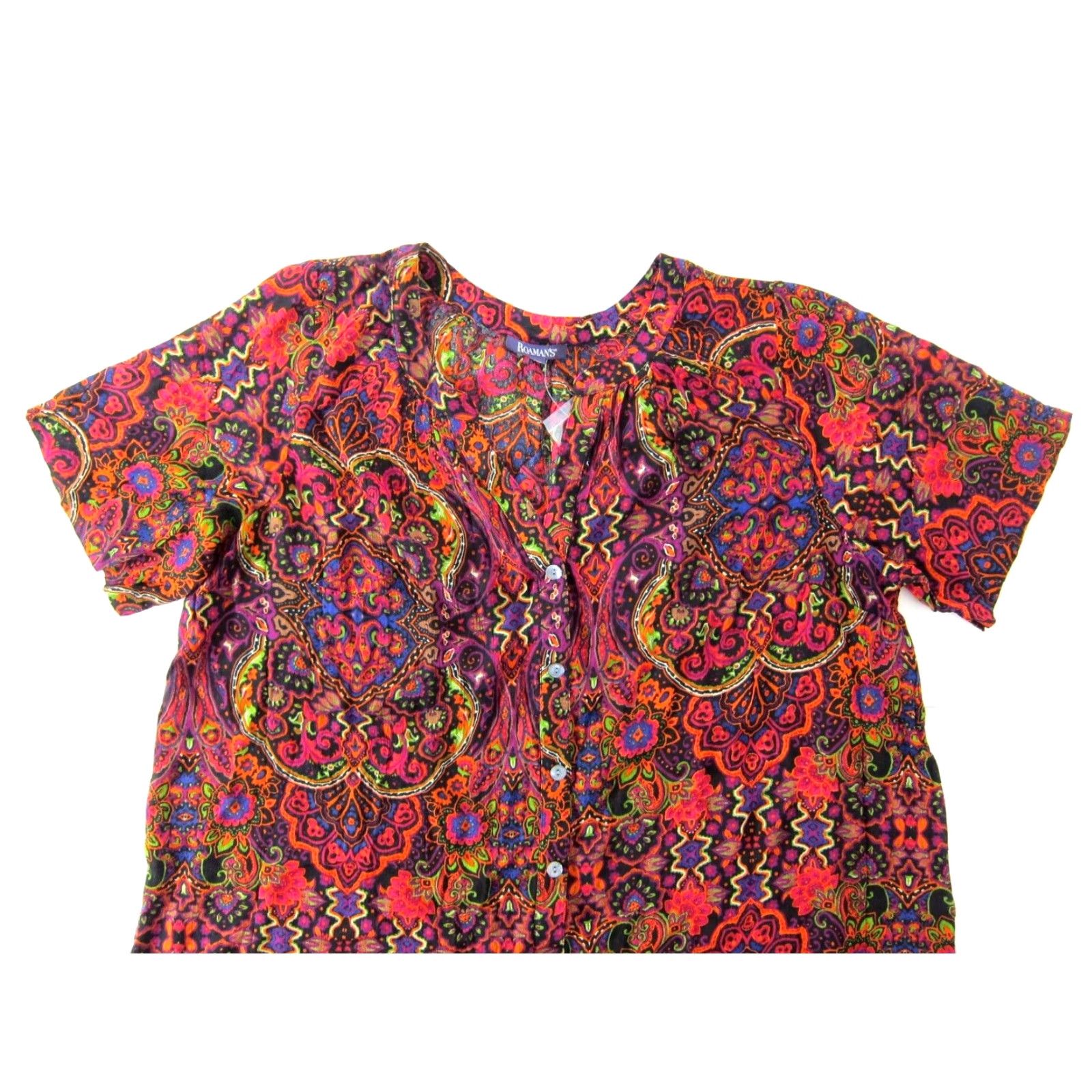 Vintage NWT Roaman's Blouse Rayon Floral Button Down Short Sleeve Pink 22W Women’s Size 3XL / US 20-22 - 5 Thumbnail